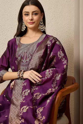 Purple women kurta pant dupatta set