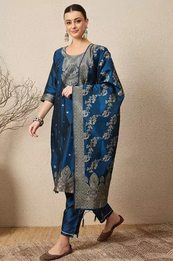 Blue women kurta pant dupatta set
