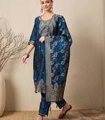 Blue women kurta pant dupatta set