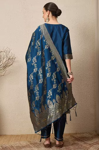 Blue women kurta pant dupatta set