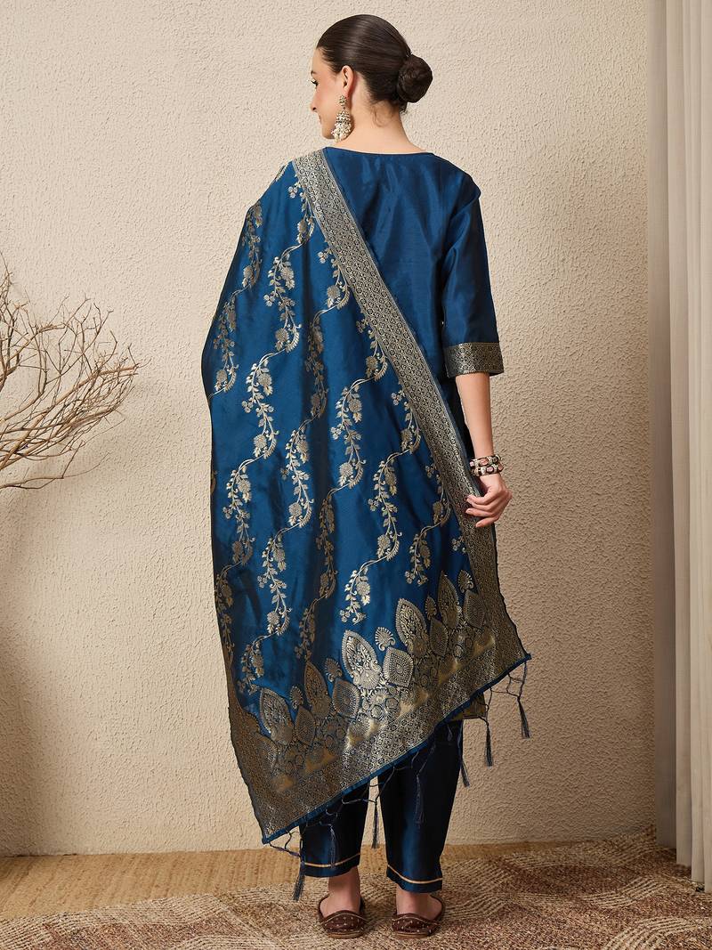 Blue women kurta pant dupatta set