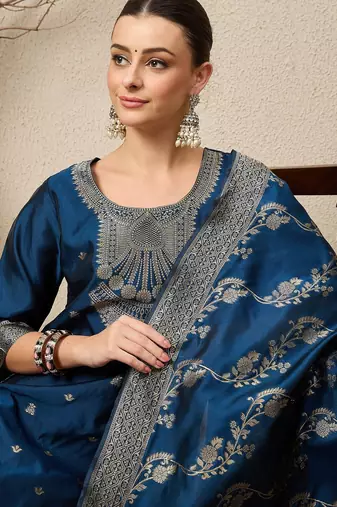 Blue women kurta pant dupatta set