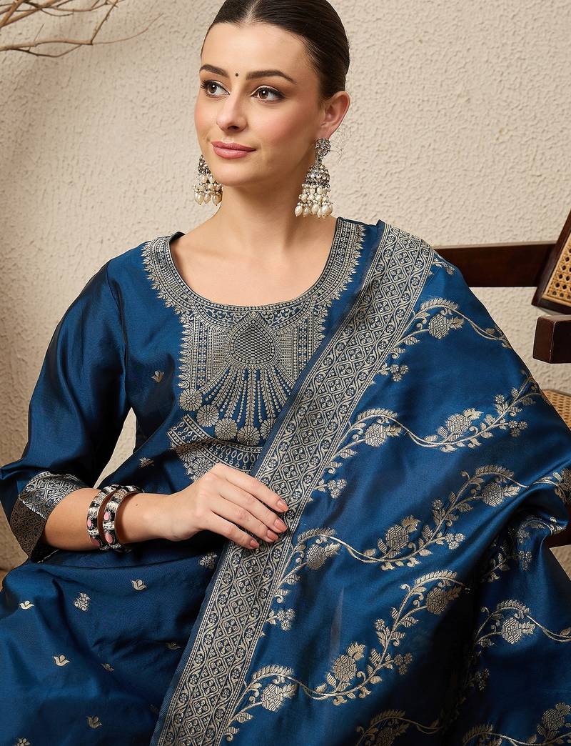 Blue women kurta pant dupatta set