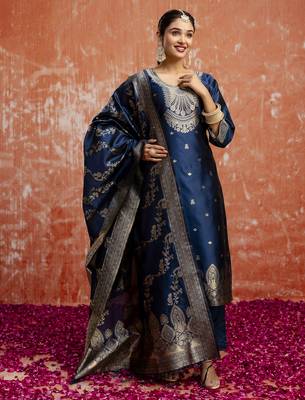 Blue women kurta pant dupatta set 1
