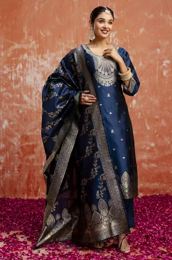 Blue women kurta pant dupatta set