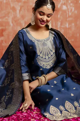 Blue women kurta pant dupatta set