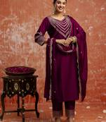 Purple women kurta pant dupatta set