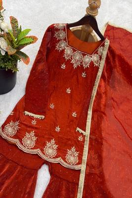 dark orange embroidered kurta with sharara 11