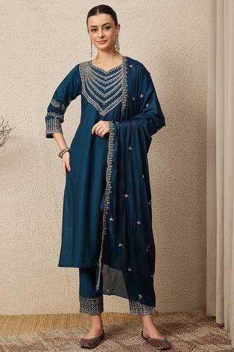 Blue women kurta pant dupatta set