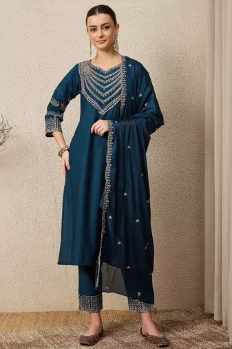 Blue women kurta pant dupatta set