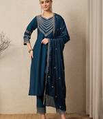 Blue women kurta pant dupatta set