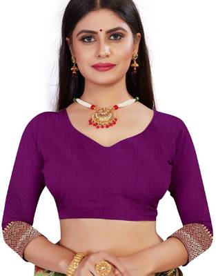 purple silk blend banarasi saree with unstitched blouse piece 5
