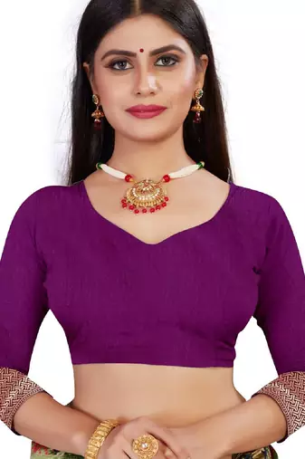 purple silk blend banarasi saree with unstitched blouse piece
