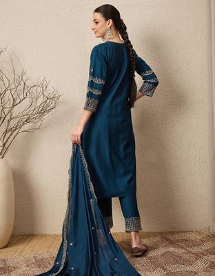 Blue women kurta pant dupatta set 2
