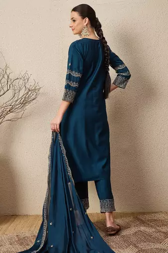 Blue women kurta pant dupatta set