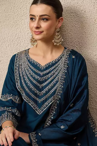 Blue women kurta pant dupatta set
