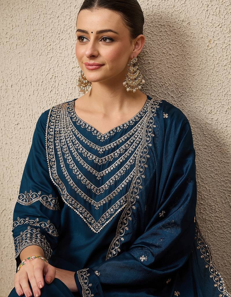 Blue women kurta pant dupatta set