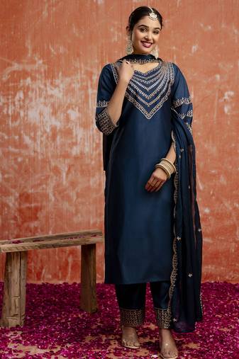 Blue women kurta pant dupatta set
