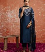 Blue women kurta pant dupatta set