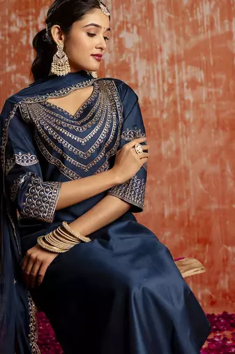Blue women kurta pant dupatta set