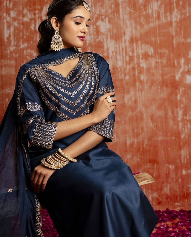 Blue women kurta pant dupatta set