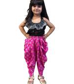 Black & pink all over embroidered polyester top with dhoti  ethnic wear