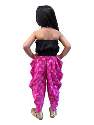 Black & pink all over embroidered polyester top with dhoti  ethnic wear 2