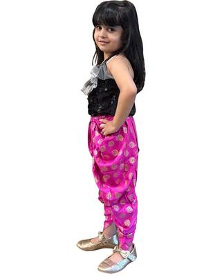 Black & pink all over embroidered polyester top with dhoti  ethnic wear 3
