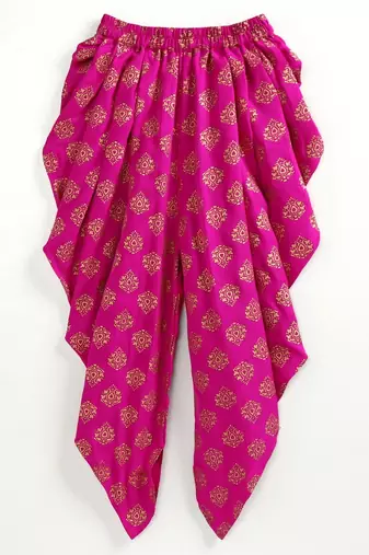 Black & pink all over embroidered polyester top with dhoti  ethnic wear