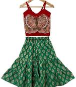 Red & green placement embroidered polyester top with  sharara ethnic wear