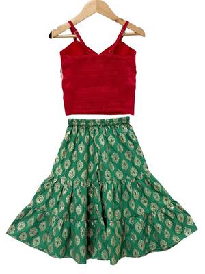 Red & green placement embroidered polyester top with  sharara ethnic wear 2