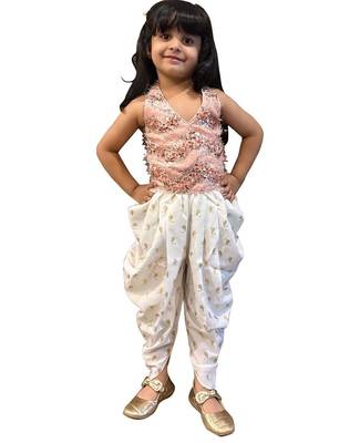 Peach & offwhite embellished polyester top with dhoti ethnic wear 1