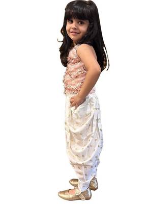 Peach & offwhite embellished polyester top with dhoti ethnic wear 4