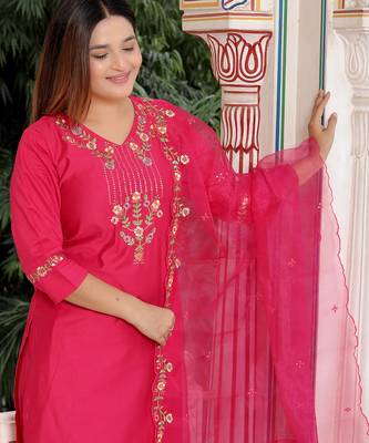 Pink women kurta pant dupatta set 3