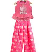 Coral placement print chanderi top with palazzo ethnic wear