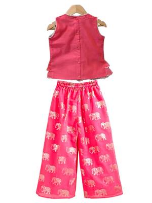 Coral placement print chanderi top with palazzo ethnic wear 2