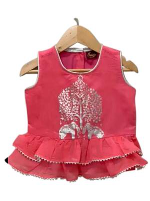 Coral placement print chanderi top with palazzo ethnic wear 3