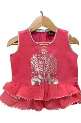 Coral placement print chanderi top with palazzo ethnic wear