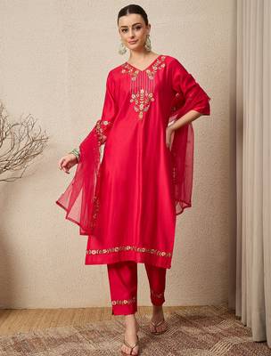 Pink women kurta pant dupatta set 1