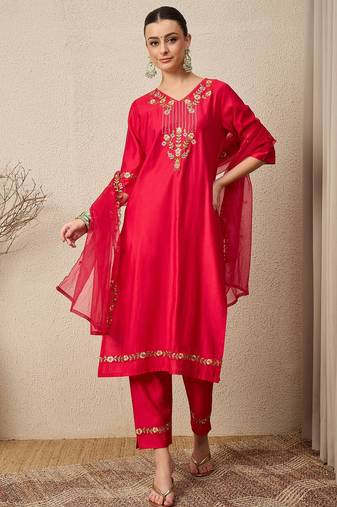 Pink women kurta pant dupatta set