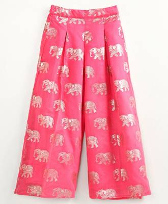 Coral placement print chanderi top with palazzo ethnic wear 5