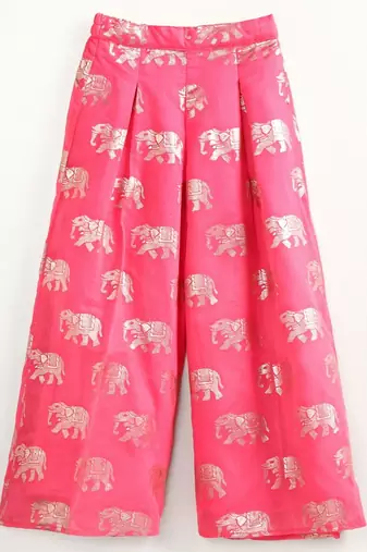 Coral placement print chanderi top with palazzo ethnic wear