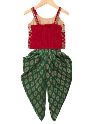Red & green embellished polyester top with  dhoti ethnic wear 2