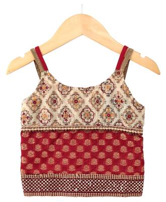 Red & green embellished polyester top with  dhoti ethnic wear 3