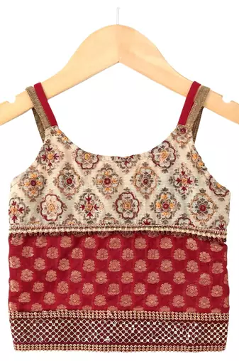 Red & green embellished polyester top with  dhoti ethnic wear
