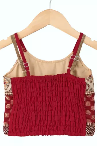 Red & green embellished polyester top with  dhoti ethnic wear