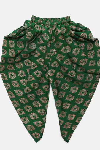 Red & green embellished polyester top with  dhoti ethnic wear