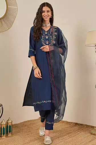 Blue women kurta pant dupatta set