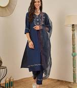 Blue women kurta pant dupatta set