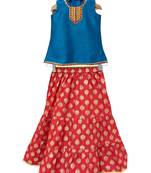 Blue & red embellished polyester top with sharara ethnic wear